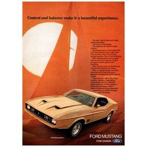 1972 Ford Mustang Mach 1 Hardtop Sports Car Vintage Print Ad Sailboat Sunset Art